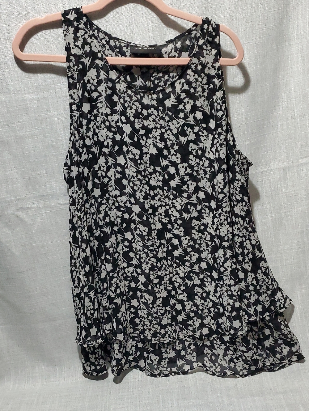 Lane Bryant Black and White Floral Layered Sleeveless Top